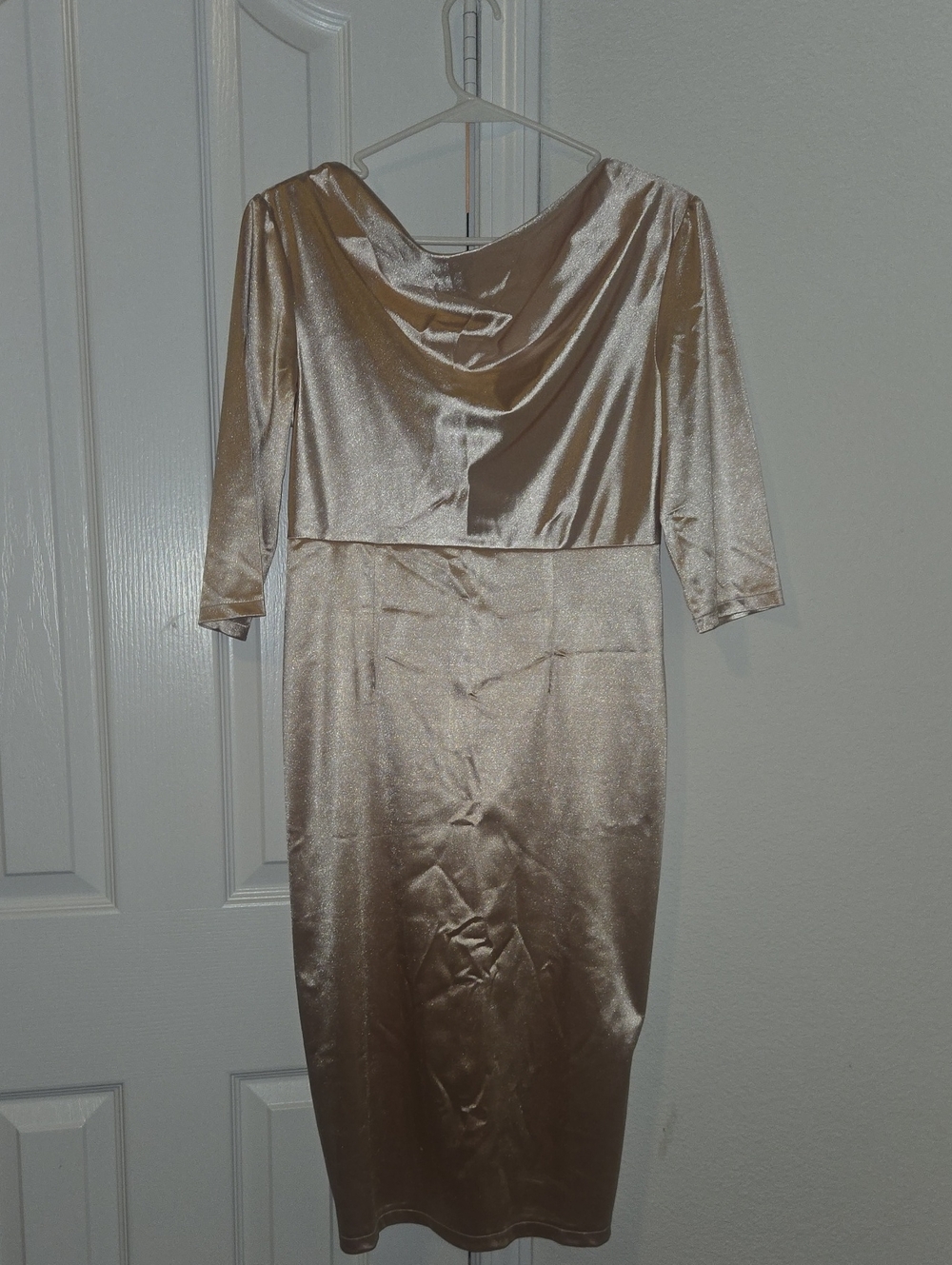 Cowl Neck Midi Dress in Champagne Satin